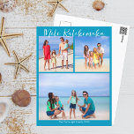 Chique Blauw Mele Kalikimaka Fotocollage Kerstmis Briefkaart<br><div class="desc">Chique blauw aanpasbare strand familie foto collage Kerst briefkaart met uw favoriete tropische foto's in de zon. Voeg 3 van uw favoriete herinneringen van uw eiland vakantie naar de kust. Prachtige briefkaarten voor kustvakanties met een strakke,  moderne fotolay-out en  blauw schrift.</div>