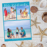 Chique Blauw Mele Kalikimaka Fotocollage Kerstmis Feestdagenkaart<br><div class="desc">Chique blauw aanpasbare strand familie foto collage kerstkaart met uw favoriete tropische foto's in de zon. Voeg 3 van uw favoriete herinneringen van uw eiland vakantie naar de kust. Prachtige kustvakantiepassen met een strakke,  moderne fotoindeling en  wit schrift.</div>