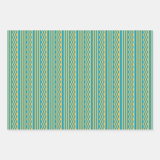 Chique blauw 'n geel inpakpapier flat sheet set (Voorkant)