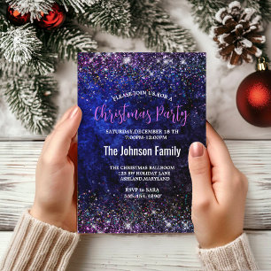 Chique blauw paarse faux glitter kerst kaart