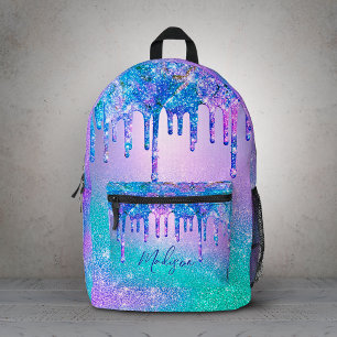 Chique blauw paarse ombre glitter druppels bedrukte rugzak