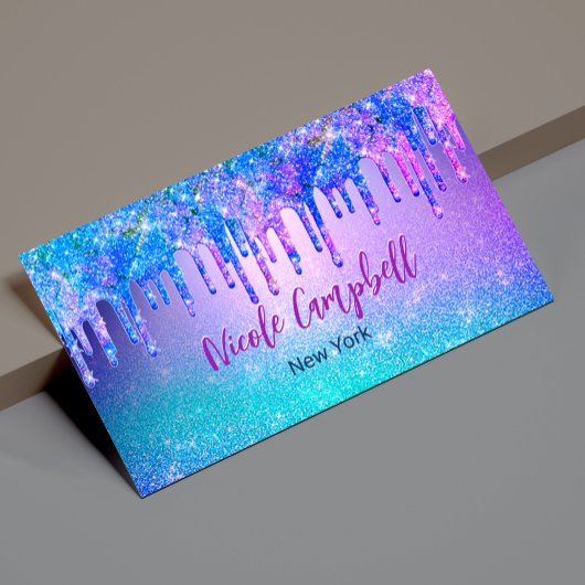 Chique blauw paarse ombre glitter druppels magnetisch visitekaartje
