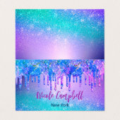 Chique blauw paarse ombre glitter druppels visitekaartje (Buitenkant ongevouwen)