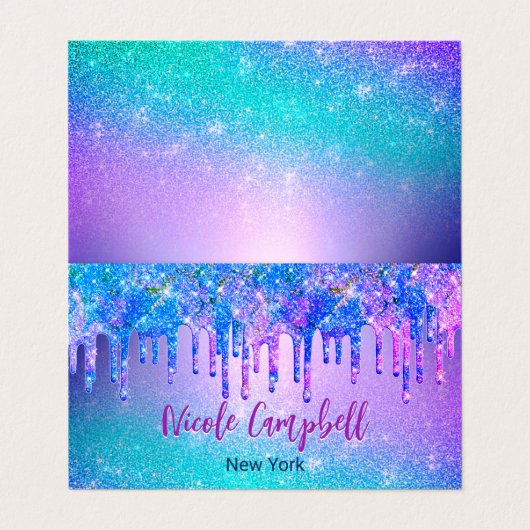 Chique blauw paarse ombre glitter druppels visitekaartje (Buitenkant ongevouwen)