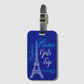 Chique blauw Paris Eiffel Tower Girls Trip Bagagelabel (Voorkant (verticaal))