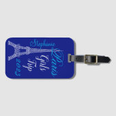 Chique blauw Paris Eiffel Tower Girls Trip Bagagelabel (Voorkant (horizontaal))