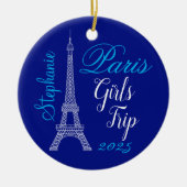 Chique blauw Paris Eiffel Tower Girls Trip Keramisch Ornament (Voorkant)