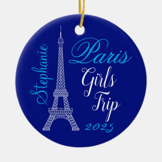 Chique blauw Paris Eiffel Tower Girls Trip Keramisch Ornament (Voorkant)