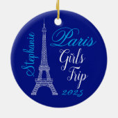Chique blauw Paris Eiffel Tower Girls Trip Keramisch Ornament (Achterkant)