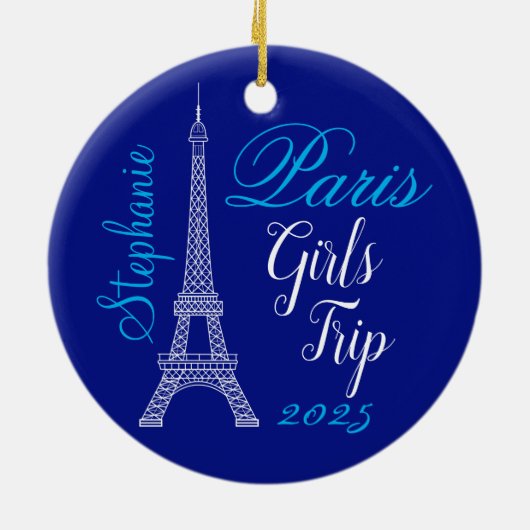 Chique blauw Paris Eiffel Tower Girls Trip Keramisch Ornament (Achterkant)