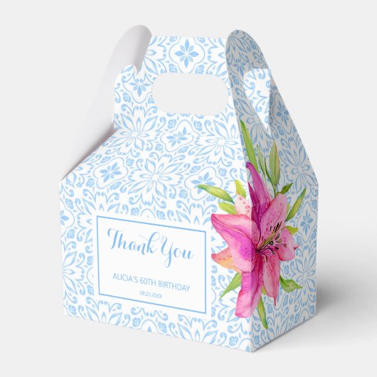 Chique Blauw Portugees Azulejo Mozaïek Lily Dank u Bedankdoosjes (Voorkant Zijde)