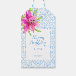 Chique Blauw Portugees Azulejo Mozaïek Lily Verjaa Cadeaulabel