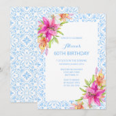 Chique Blauw Portugees Azulejo Mozaïek Lily Verjaa Kaart (Voorkant / Achterkant)