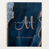 Chique blauw Roos gouden glitter agaat monogram 20 Planner (Voorkant)
