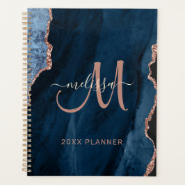 Chique blauw Roos gouden glitter agaat monogram 20 Planner