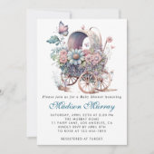 Chique blauw & roze bloemige buggy kinderwagen Bab Kaart (Voorkant)