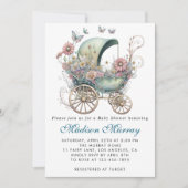 Chique blauw & roze bloemige buggy kinderwagen Bab Kaart (Voorkant)