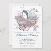 Chique blauw & roze bloemige buggy kinderwagen Bab Kaart (Voorkant)