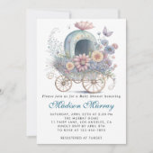 Chique blauw & roze bloemige buggy kinderwagen Bab Kaart (Voorkant)