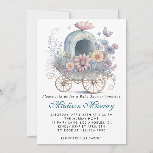 Chique blauw & roze bloemige buggy kinderwagen Bab Kaart (Voorkant)