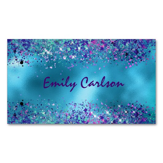 Chique Blauw roze iriserende glitter Magnetisch Visitekaartje (Voorkant)