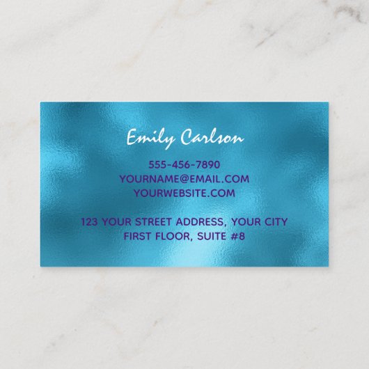 Chique Blauw roze iriserende glitter Visitekaartje (Achterkant)