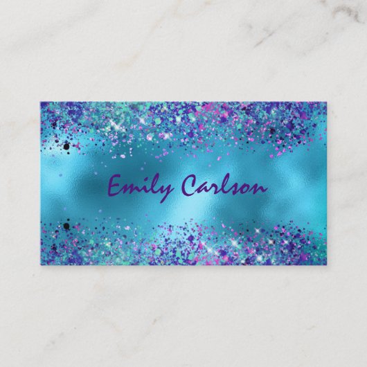Chique Blauw roze iriserende glitter Visitekaartje (Voorkant)