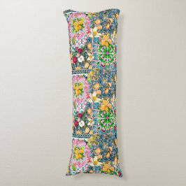 Chique blauw roze siciliaanse citrus bloemige tege lichaamskussen