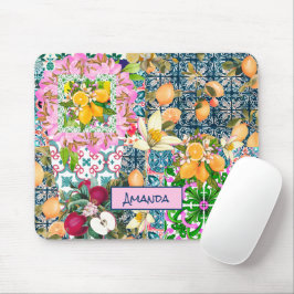 Chique blauw roze siciliaanse citrus bloemige tege muismat