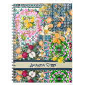 Chique blauw roze siciliaanse citrus bloemige tege notitieboek (Voorkant)