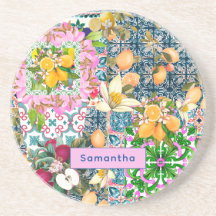 Chique blauw roze siciliaanse citrus bloemige tege