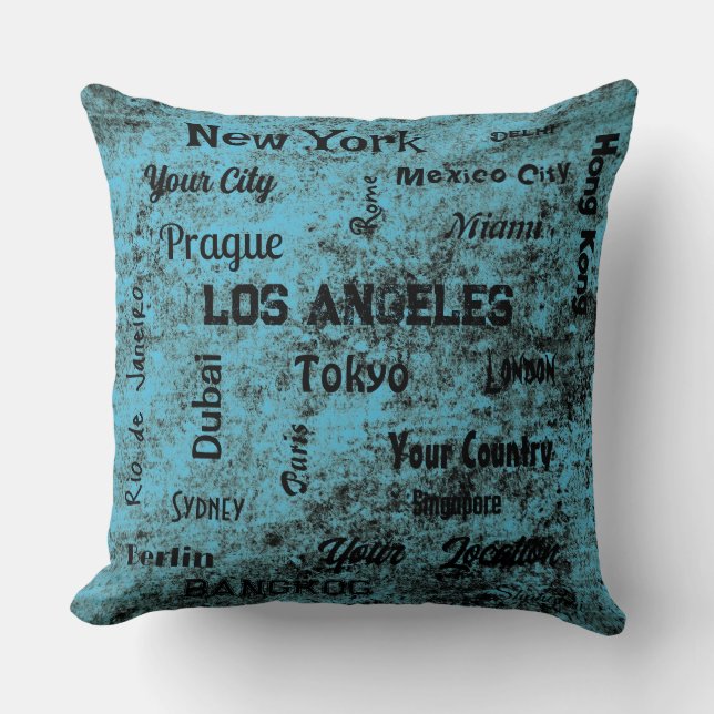 Chique blauw rustieke megasteden van de wereld kussen (Voorkant)