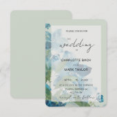 Chique Blauw Sage Groene Waterverf Bloemen Kaart (Voorkant / Achterkant)