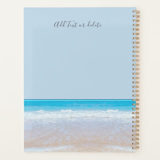 Chique Blauw Strand 2 Harten in Zand Bruiloft Planner (Achterkant)