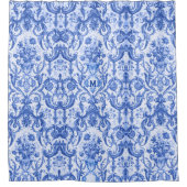 Chique  Blauw toile de jouy monogram Douchegordijn (Voorkant)