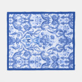 Chique Blauw toile de jouy monogram Fleece Deken (Voorkant (Horizontaal))