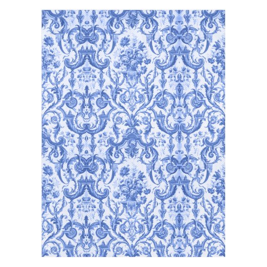 Chique  Blauw toile de jouy monogram Tafelkleed (Voorkant)