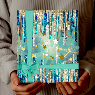Chique blauw, turquoise en goud cadeaupapier