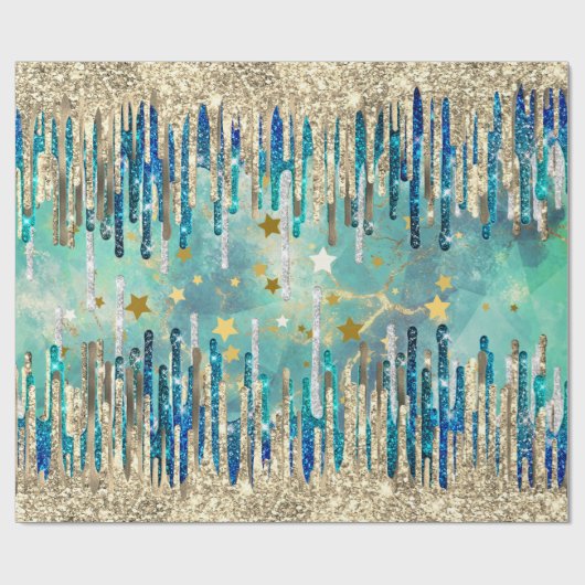 Chique blauw, turquoise en goud cadeaupapier (Vlak)