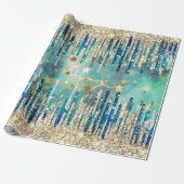 Chique blauw, turquoise en goud cadeaupapier (Uitgerold)