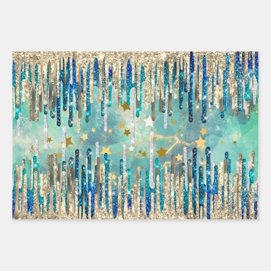 Chique blauw, turquoise en goud inpakpapier vel (Voorkant 3)