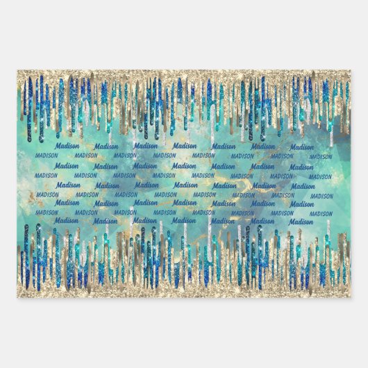 Chique blauw, turquoise en goud inpakpapier vel (Voorkant)