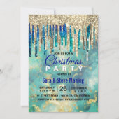 Chique blauw turquoise gouden glitter druipt Kerst Kaart (Voorkant)