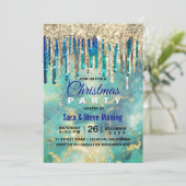 Chique blauw turquoise gouden glitter druipt Kerst Kaart (Staand voorkant)