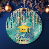 Chique blauw turquoise gouden glitter druppels afs keramisch ornament