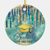 Chique blauw turquoise gouden glitter druppels afs keramisch ornament (Voorkant)