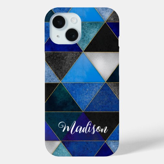 Chique blauw turquoise grijs geometrisch Case-Mate iPhone case (Achterkant)