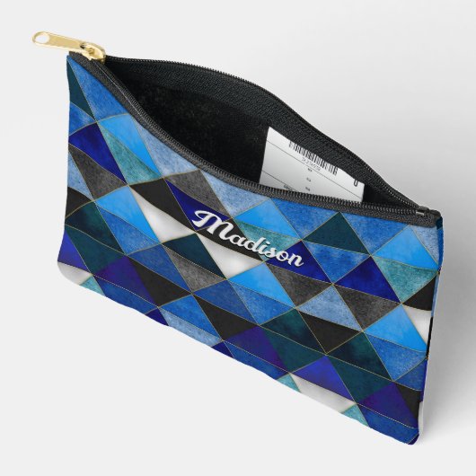 Chique blauw turquoise grijs geometrisch etui (Open)