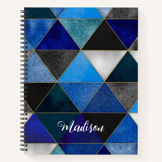 Chique blauw turquoise grijs geometrisch notitieboek (Voorkant)