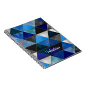 Chique blauw turquoise grijs geometrisch schetsboe notitieboek (Rechterzijde)